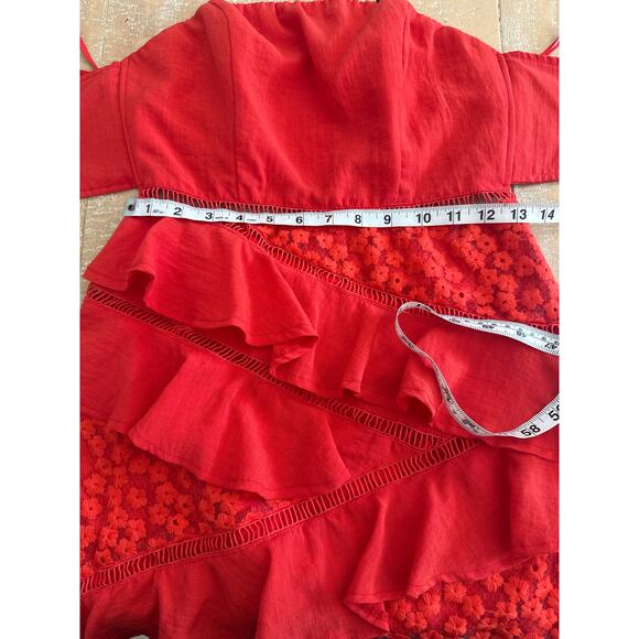 Selfie Leslie Aramis Strapless Lace & Ruffle Detail Dress Red Sz M Christmas - Picture 13 of 14